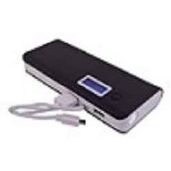 Power bank with battery 10, 000mAh, long life cycle and rapid charge, LCD blue screen shows battery capacity, hold the on/off button to active torch, with 2 USB connection 1.0A & 2.1A made from ABS material